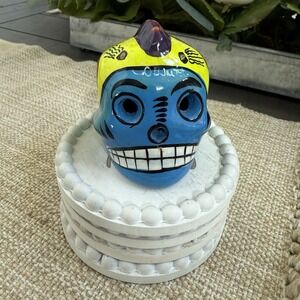 Talavera Vibrant Color Sugar Skull Hand Painted Mexican Pottery Day Of The Dead